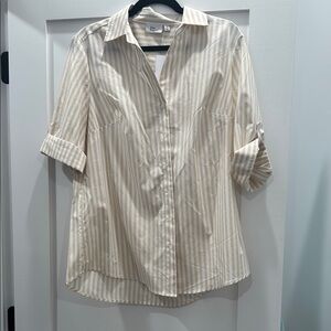 NWT Kim Rogers Beige and White Striped Blouse